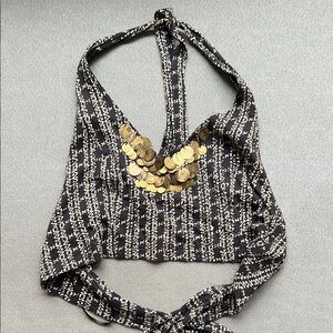 Urban Outfitters Black and White Embellished Crop Tank Top